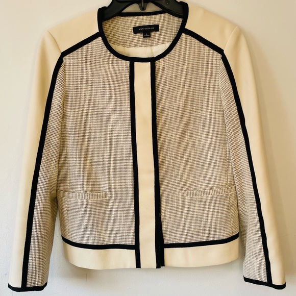 Ann Taylor Jackets & Blazers - Ann Taylor Ivory and Black Trim Open-Front Blazer